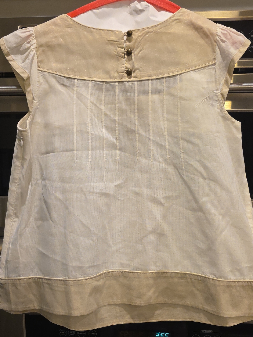 Anthropologie Floreat Cream Embroidered Cap-Sleeve Top with Contrast Hem - Picture 4 of 6